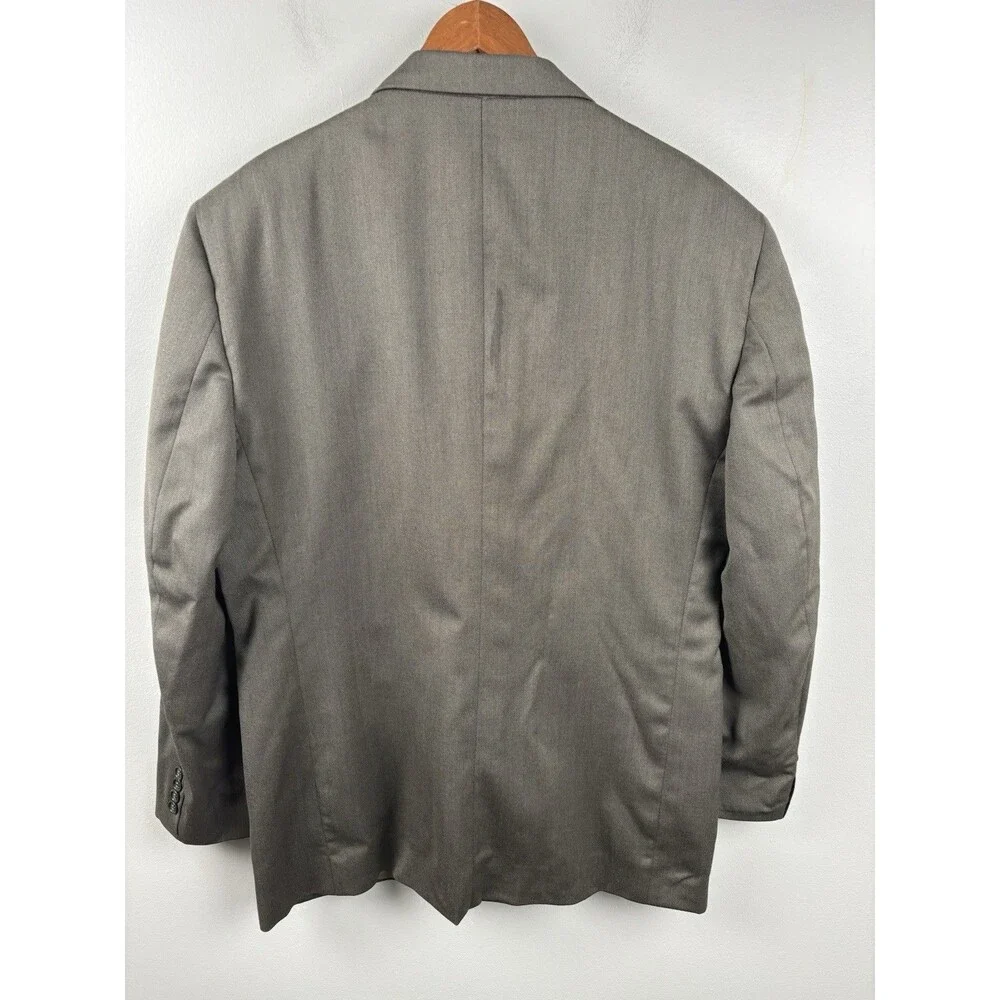 Vintage Bill Blass Men’s Suit 44L Taupe Gray 100% Wool USA 80s 90s Power Suit